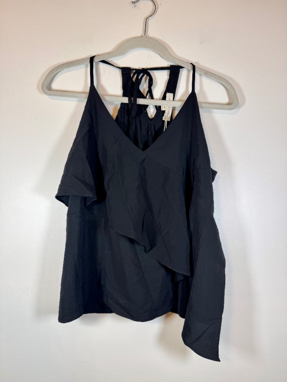 NWT! Lovestitch Ruffled Tank Top Tie Closure Boho - Black | Size M